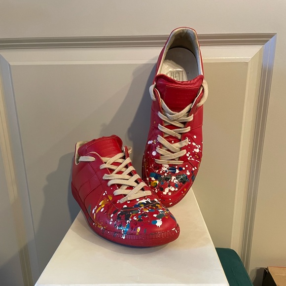 Maison Margiela Men’s Replica Paint-Splattered Low-Top Sneakers - Size 43 - Picture 1 of 7